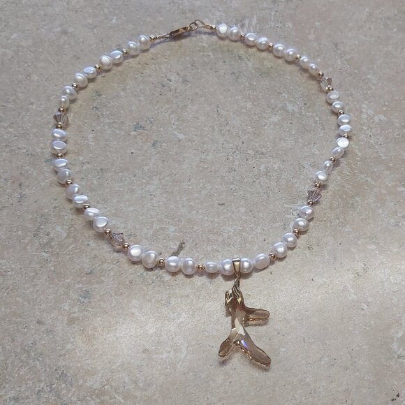 Crystal Coral and pearl necklace 14kt gold filler clasp and beads - Picture 4 of 4